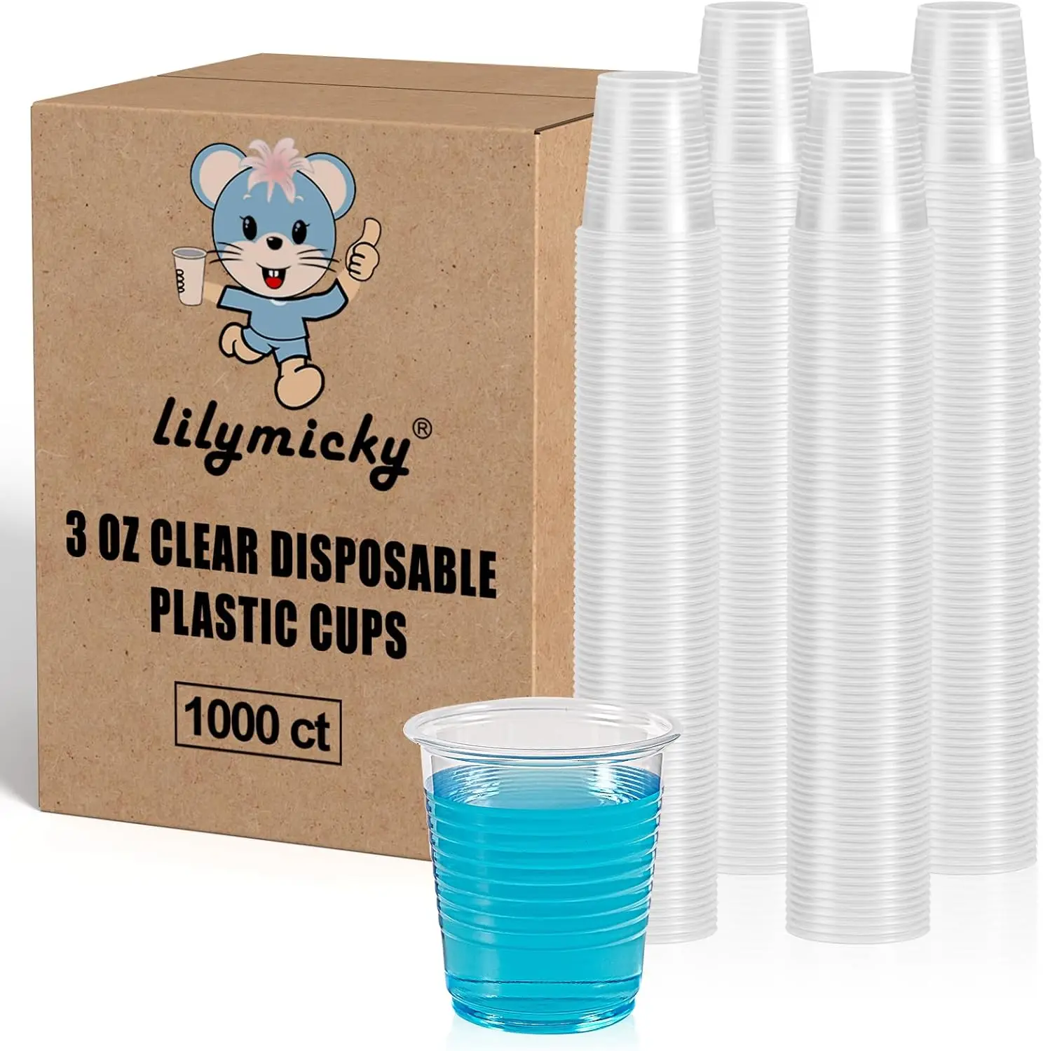 

Упаковка из 1000 прозрачных одноразовых пластиковых стаканов объемом 3 унции для дегустации, питья и использования в ванной комнате