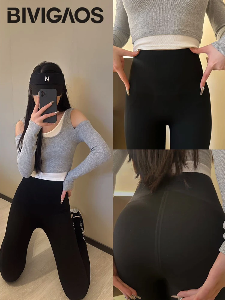 BIVIGAOS New Spring Autumn Shaping Lifting Leggings Women High Waist Butt Lifter Seamless Sports Fitness Sharkskin Leggings