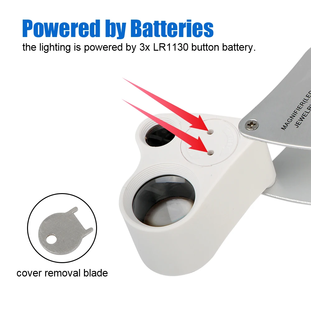 Klappbare Lupe, Handlupe, tragbare Juwelierlupe, 60-fache 30-fache Lupe, beleuchtet, mit LED-Beleuchtung, 2-in-1