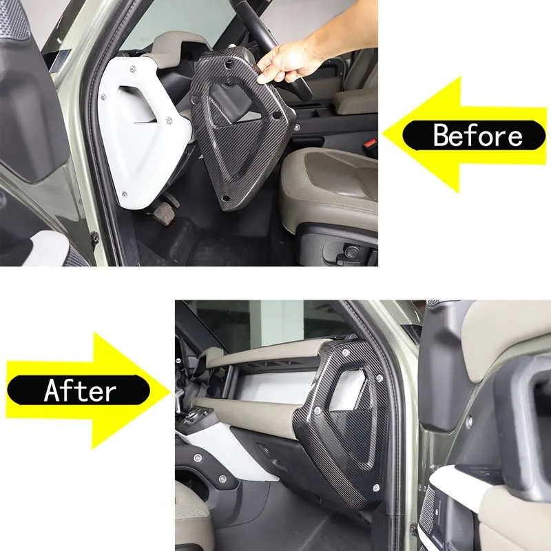 

2 шт. настоящее углеродное волокно для Land Rover Defender 90 110 2020-2024, Стайлинг автомобиля, наклейки на боковую декоративную панель приборной панели, автозапчасти