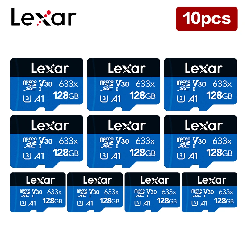 10pcs/lot Lexar TF633X Micro SD Card UHS-I Memory Card 32GB 64GB 128GB 256GB TF Card Flash Memory Card Read Speed Up to 100MB/s