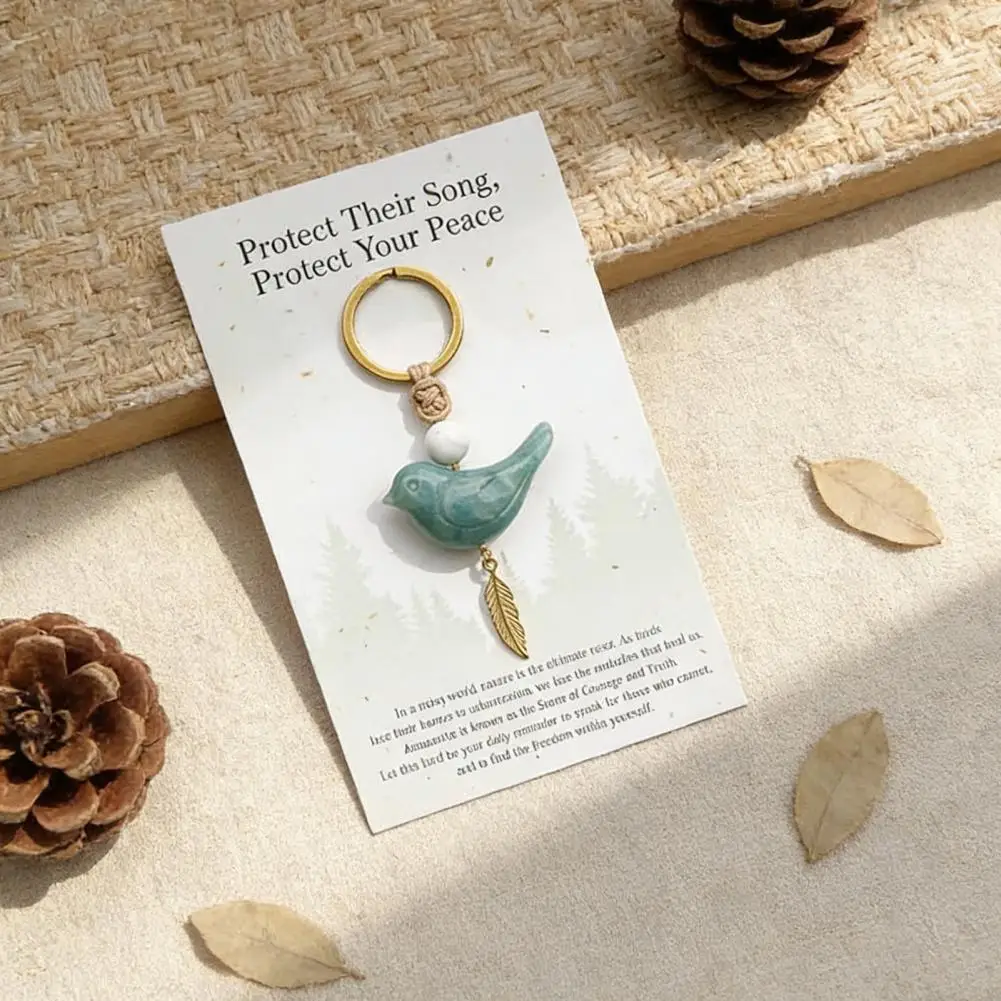 Song of Nature Bird Keychain for Peace And Courage Natural Gemstone Bird Charm for Keys Backpack Car Lucky Gifts 90%