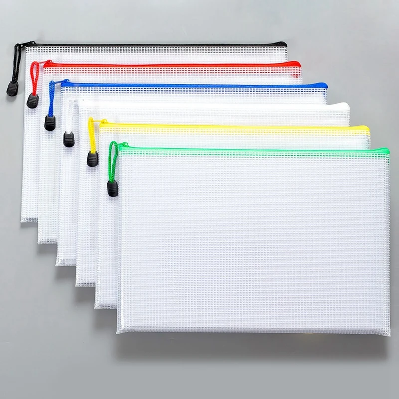 12Pcs Mesh Zipper Pouch Document Bag Plastic Zip File Folders, Letter Size/A4 Size For Office Supplies