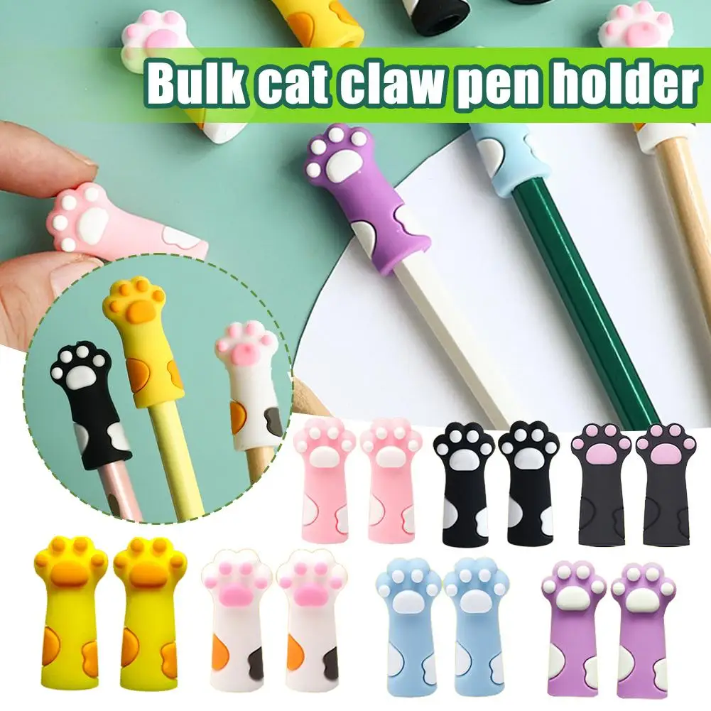 Precioso gorro de lápiz con forma de pata de gato, fundas bonitas para bolígrafos, tapones, suministros, extensor, Protector, lápiz escolar ﻿   Agujas Silicona Poin Q6V8