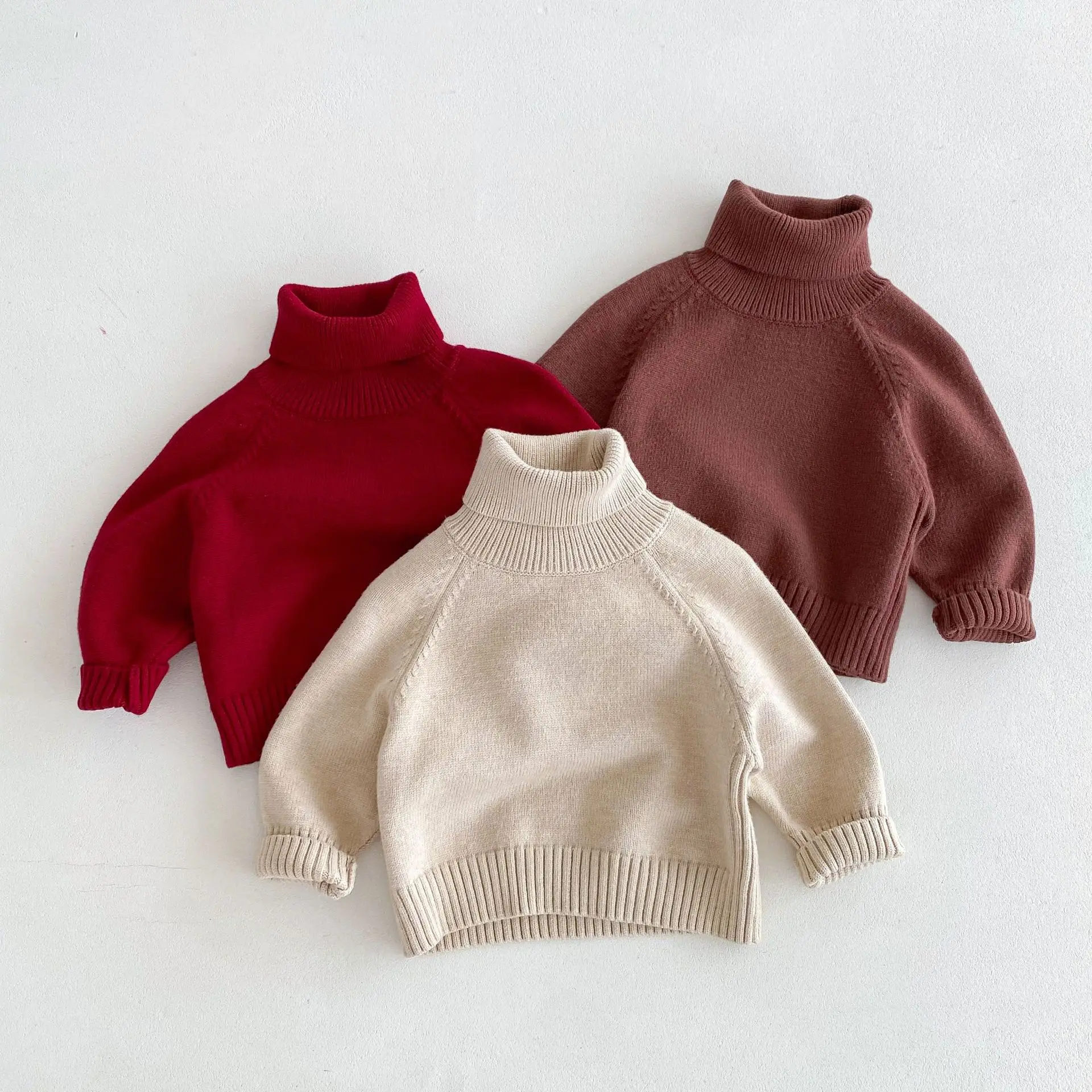 

2024 Autumn New Children Turtleneck Sweater Baby Long Sleeve Knit Tops Solid Infant Girl Warm Pullover Kids Sweater