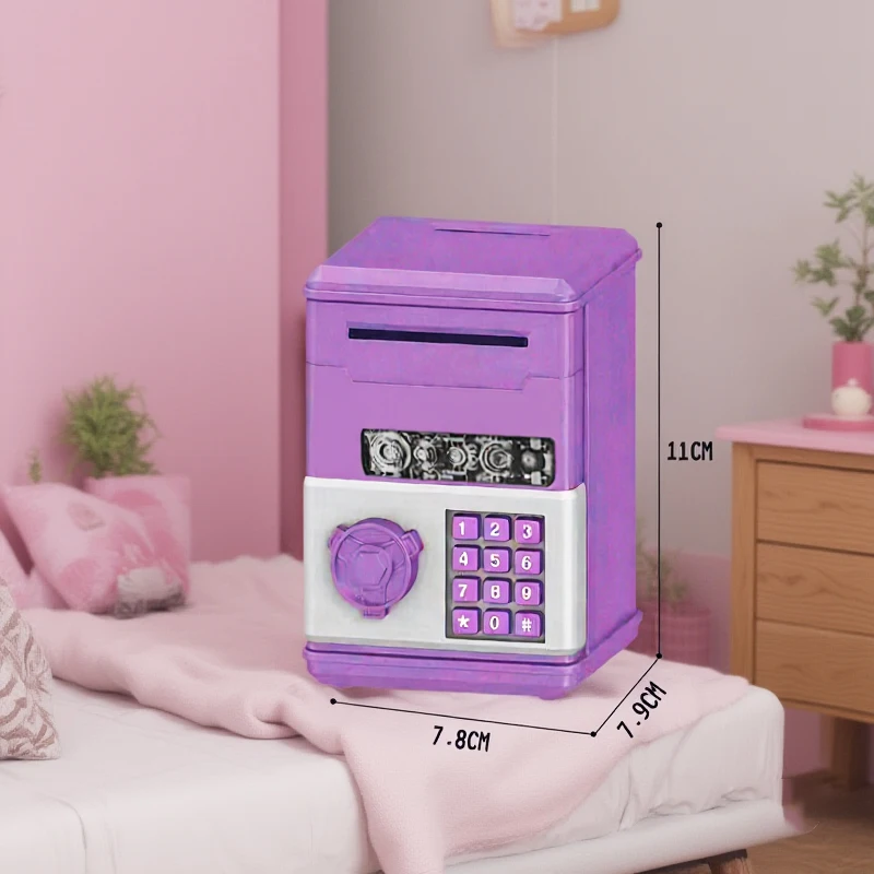 Mini Automatic Safe Coins Cash Saving Money Box Password Counter Code Key Lock Coin Bank ATM Child