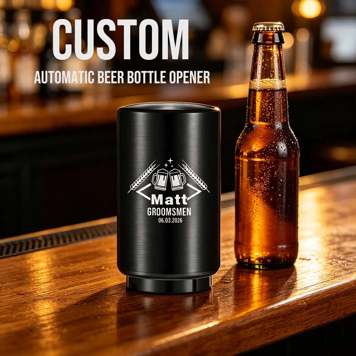 Custom Name Date Stainless Steel Push Down-Pop Off Beer Bottle Opener, Magnet Bottle Top Openers, Soda Cap Opener, Personalized