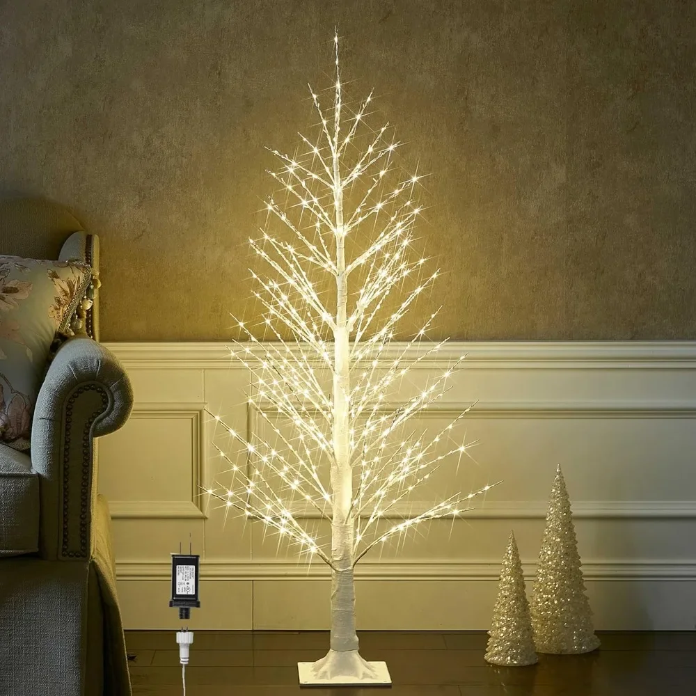 Lighted White Tree with 450 LED Fairy Lights 4FT, Alpine Tree with Lights Plug in for Indoor Outdoor Winter Home Christmas