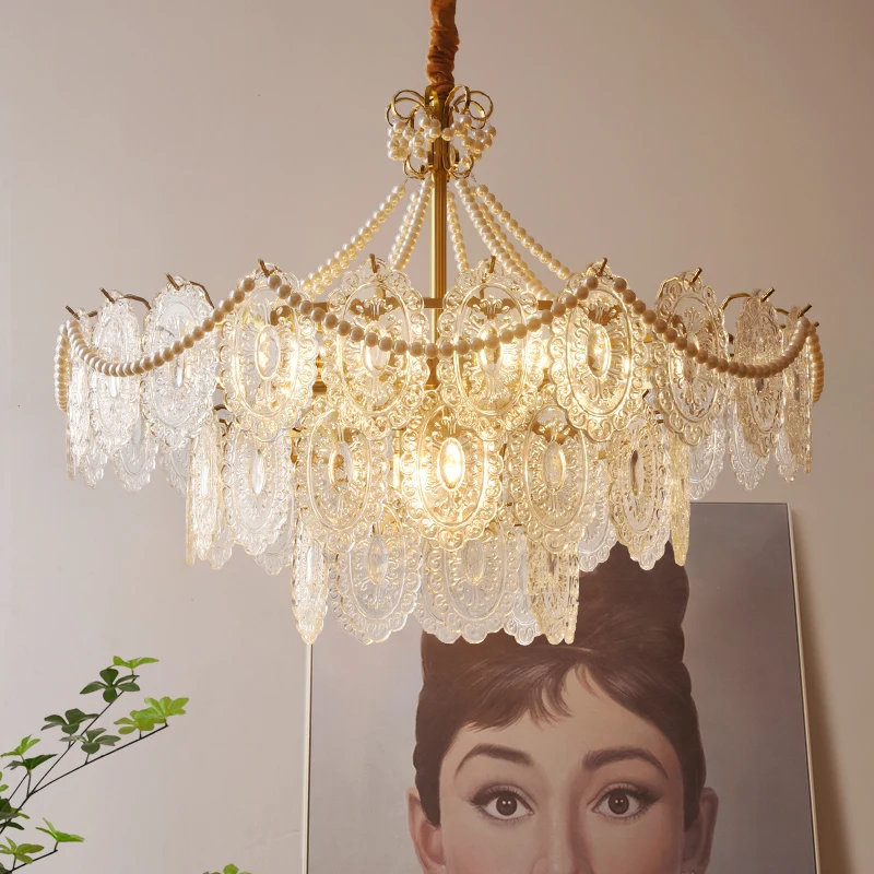 

French living room chandelier, creamy style simple Nordic postmodern crystal master bedroom light luxury dining room crystal lam