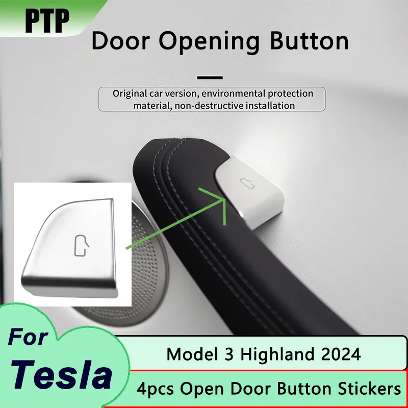 4pcs Car Open Door Button Stickers for Tesla Model 3 Highland 2024 Door Open Handle Cover Interior Protection Trim Accessories