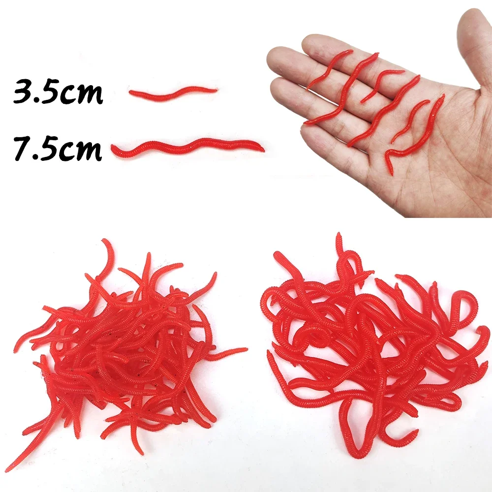 Esca da pesca in Silicone con verme rosso realistico, lombrico morbido, esca artificiale con additivo per gamberetti di pesce, accessori per la pesca, 100 pezzi