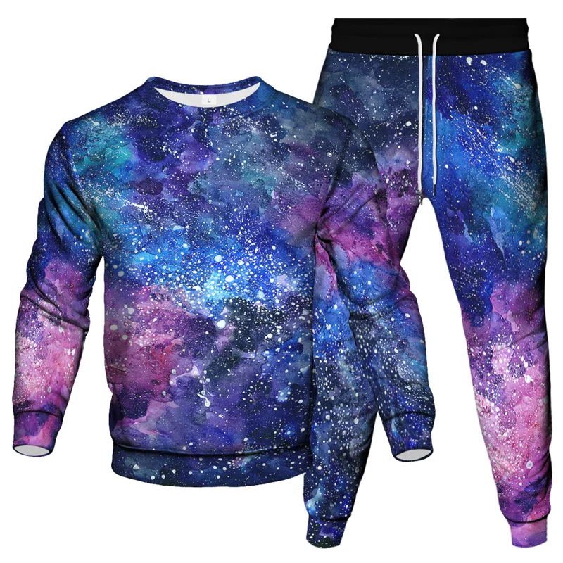 Fashion Colorful Splash Ink 3D Print Men\'s Sportswear Set Long-Sleeved T Shirt Pants 2-Piece Set Oversized Pullover Men Clothing