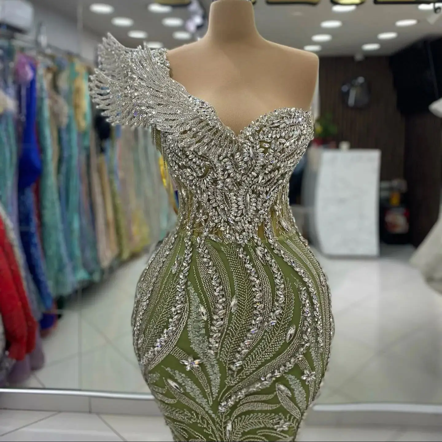 2024 Tassel Crystals Aso Ebi Mermaid Prom Dresses Green Arabic Evening Dress Customized Wedding Party Second Reception Gowns