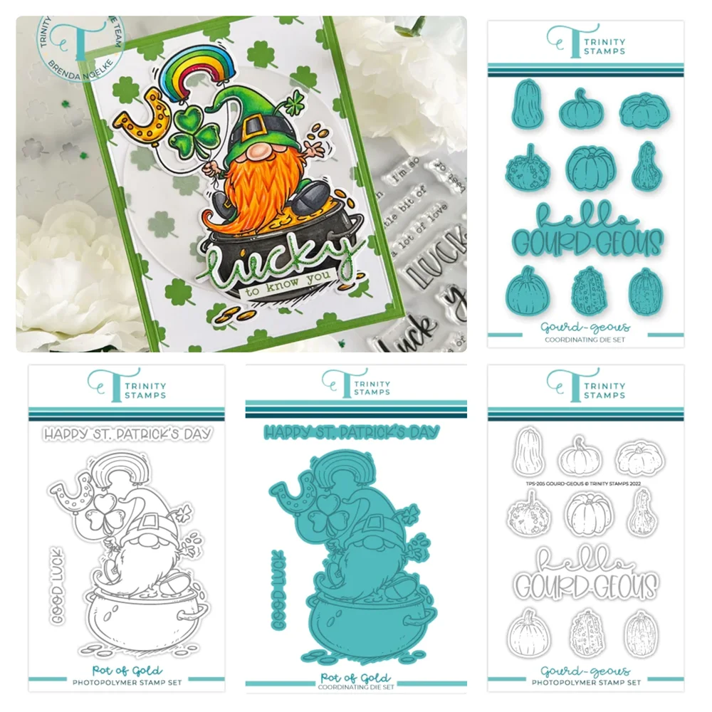 

Gourd-Geous Pumpkin Cutting Dies Clear Stamps Pot Of Gold Saint Patrick Scrapbooking For Paper Making Frame Card Craft