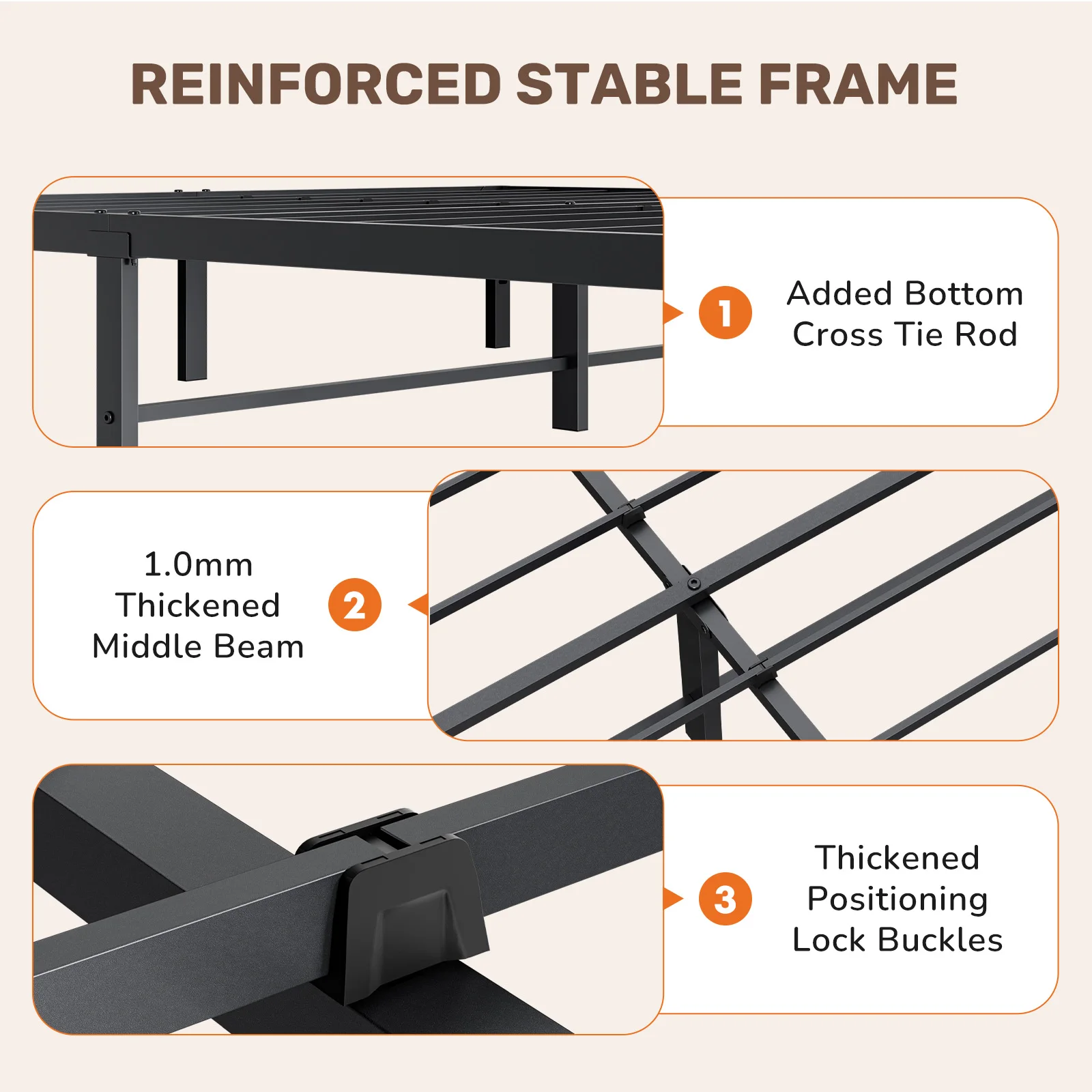 JHK Basic 14IN Twin Full Queen King Size Bed Frame Metal Platform Bedroom Frames with Storage Space Sturdy Steel Slat Support - view 4