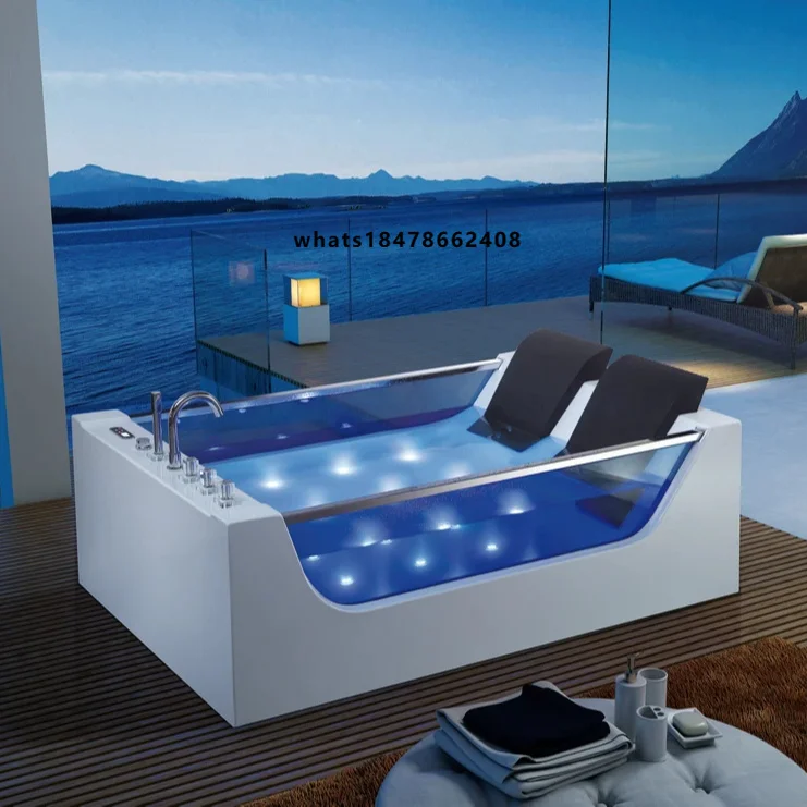 2 Person Portable Freestanding Indoor Whirlpool Massage Bathtub with Drainer Cozy Modern Bathroom Spa Hot Tub