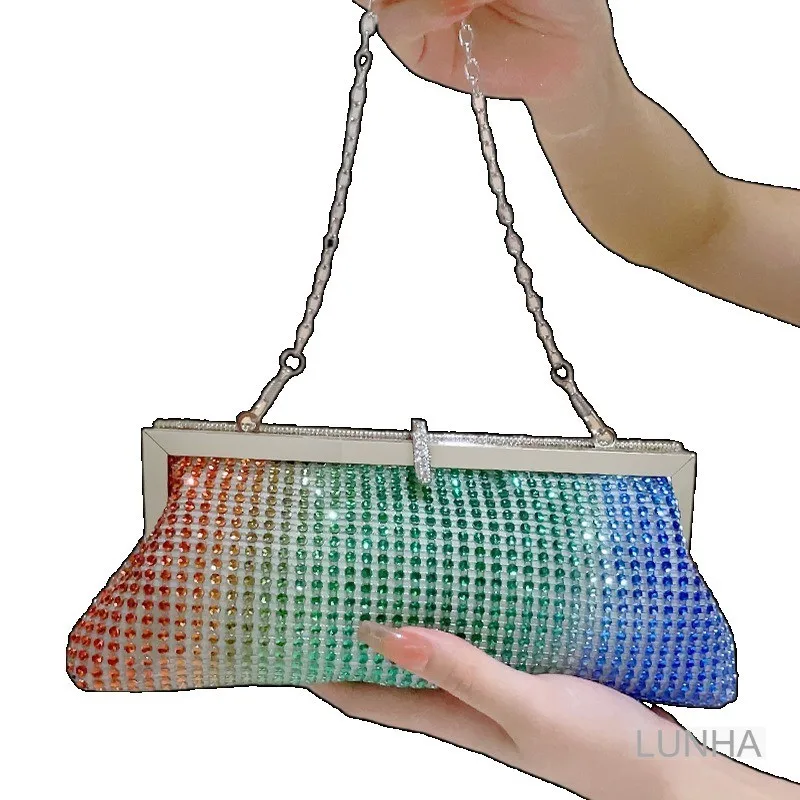 Women's Evening Bags Sparkling Full Diamond Soft Shoulder Clutch Handbag Party Cloud-Shaped Frame Bag