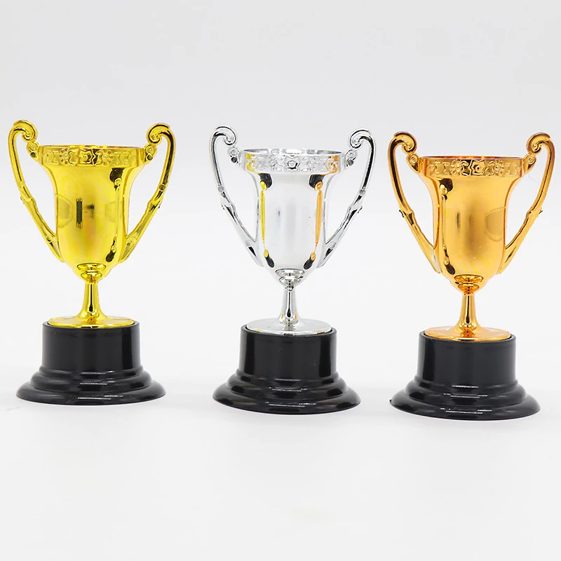 3PCS Student Sports Competitions Award Trophy Gold Cups Plastic Mini Children