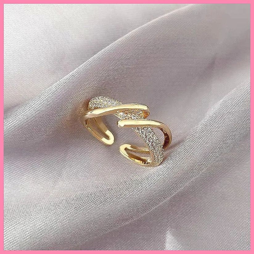 2026 New Japan Korea Simple Zircon Ring for Women, Light Luxury Opening Ring, Fashion Personality Cold Wind Design