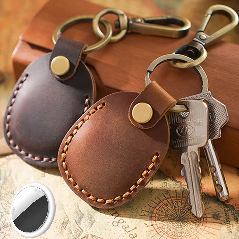 

Keyring For Airtags Protective Case Retro High Quality Leather Keychain For Apple for Air Tag Anti-lost Full Coverage Protectors