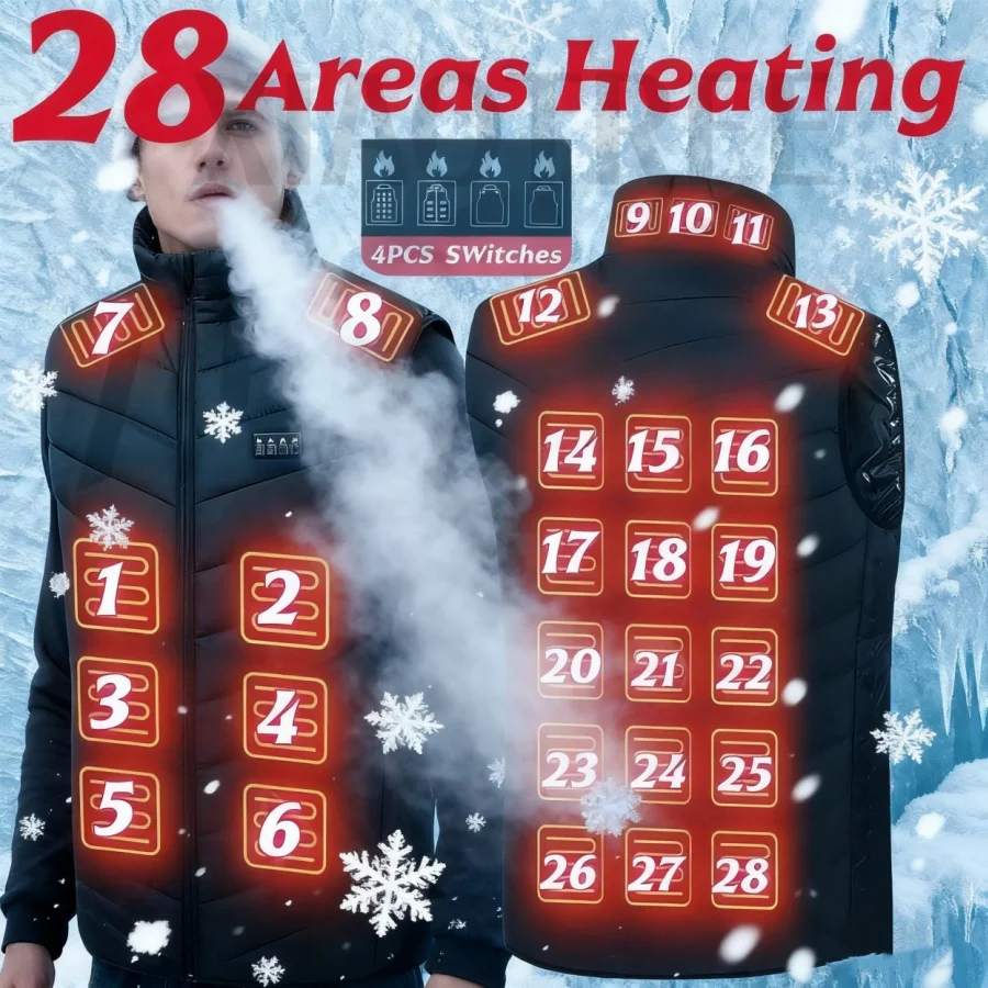 

28/9 Areas Heated Vest Men Jacket Heated Winter Womens Electric Usb Heater Camping Jacket Man Thermal Vest Body Warmer Coat 6XL