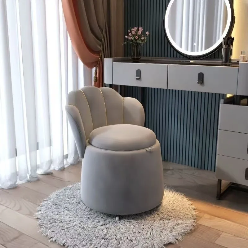Elegant Home Bedroom Makeup Chair With Storage Space Special Nail Salon Beauty Stool Featuring Backrest Storage