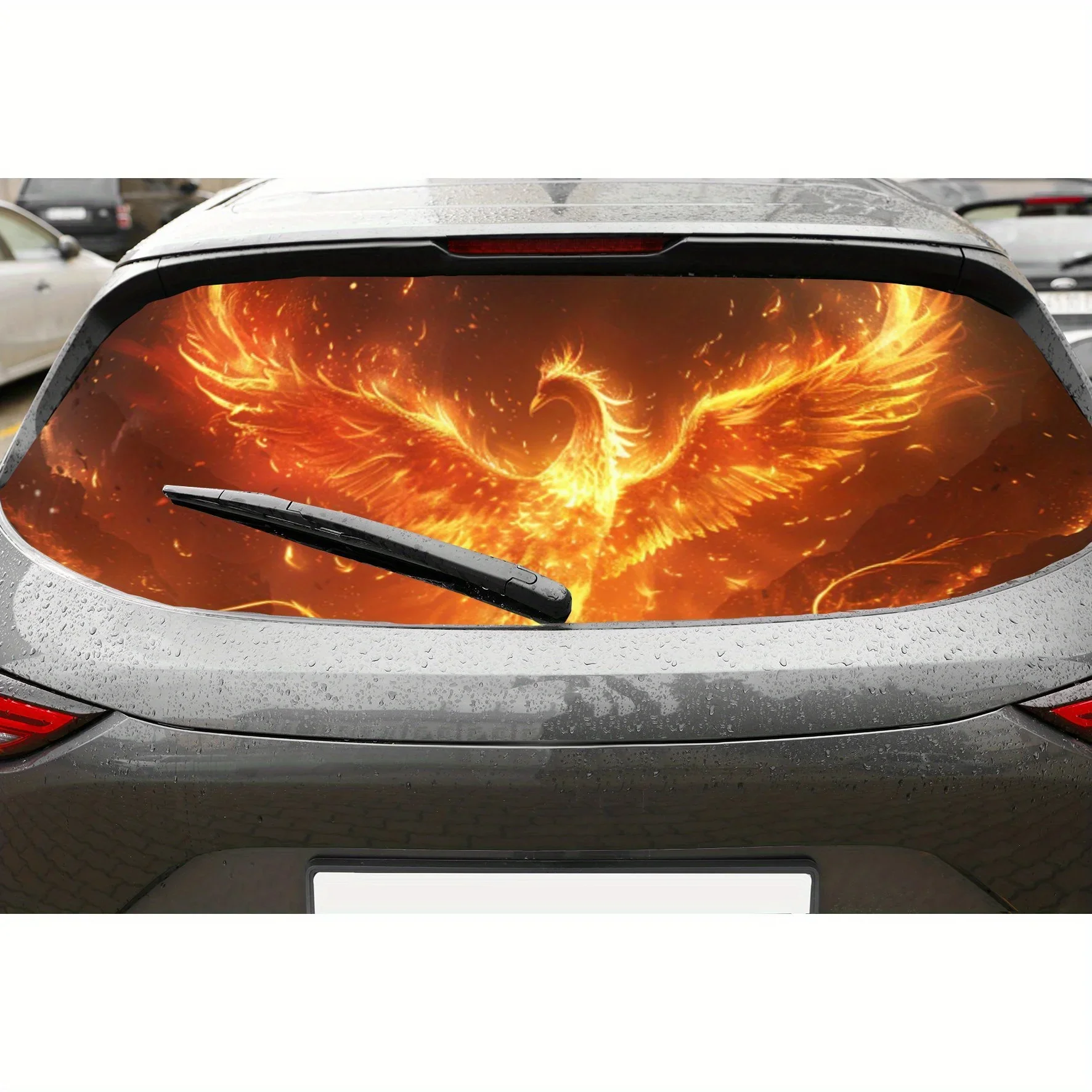 Mythical Flame Phoenix Print Car Rear Windshield Sticker Truck Window See Through Perforated Back Window Vinyl Wrap Decal Self A