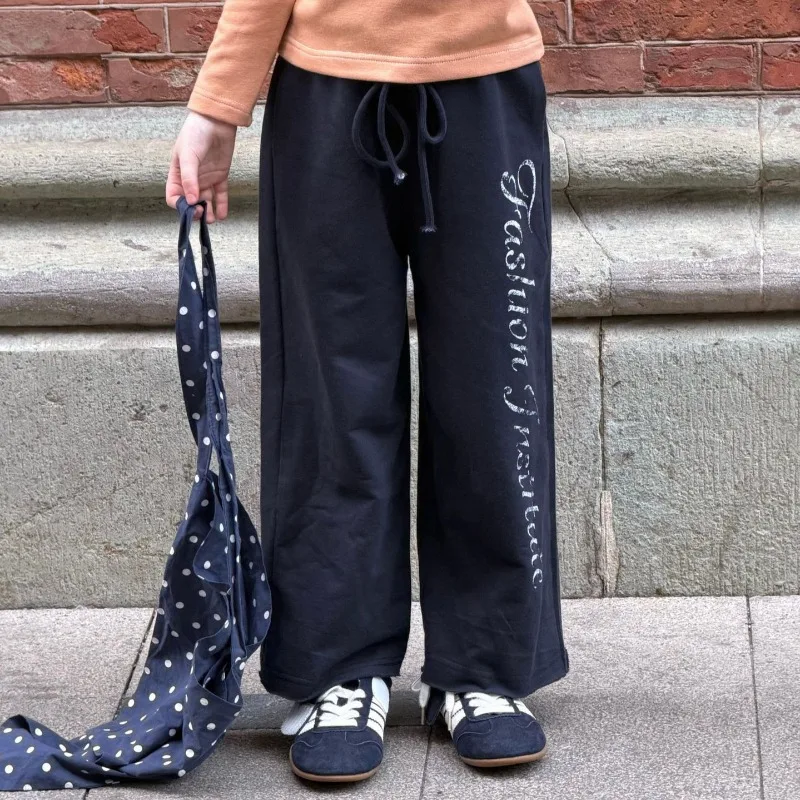 2026 Children's Clothing Spring and Autumn Boys and Girls Navy Blue Red Orange Knitted Sports Straight Leg Pants