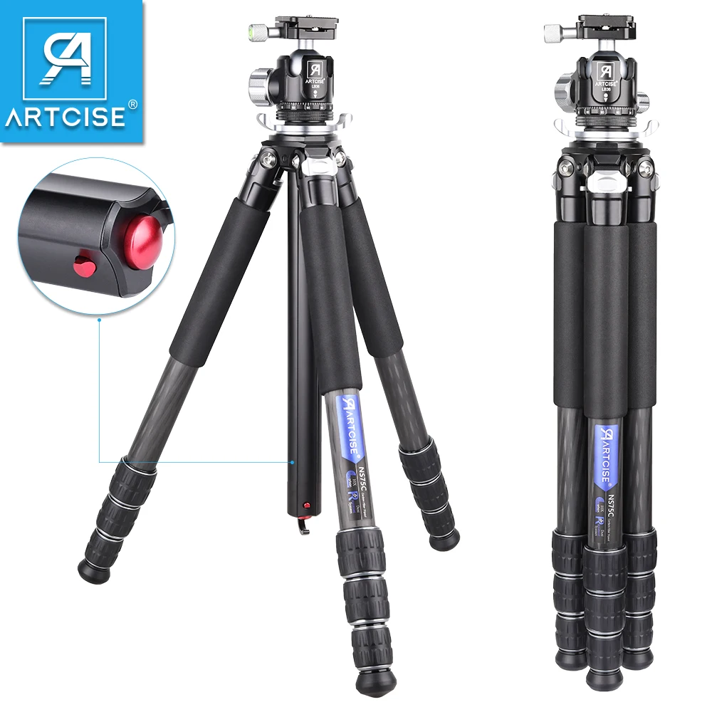 ARTCISE NS75C Compact Carbon Fiber Tripod,29mm Tube Travel Camera Stand with Special-Shaped Center Column for DSLR Load 20kg