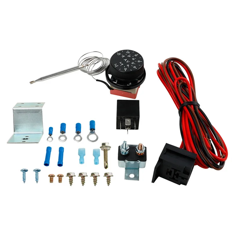 12V Electric Radiator Fan Thermostat Controller Kit Cooling Fan Wiring Relay Wire Kit for Car Truck