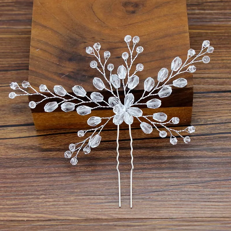 Large Handmade Black Gold Silver Color Crystal Beaded Wedding Hairpins Bridesmaid Hair Pin Vine For Women Bridal Accessories
