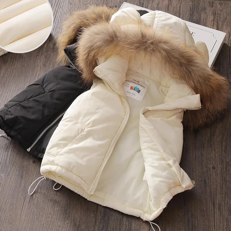 

2023 Winter 2-10 Years Animal Ear Faux Fur Hat Solid Color Thickening Plus Velet Outwear Kids Baby Girl Hooded Vests Waistcoats