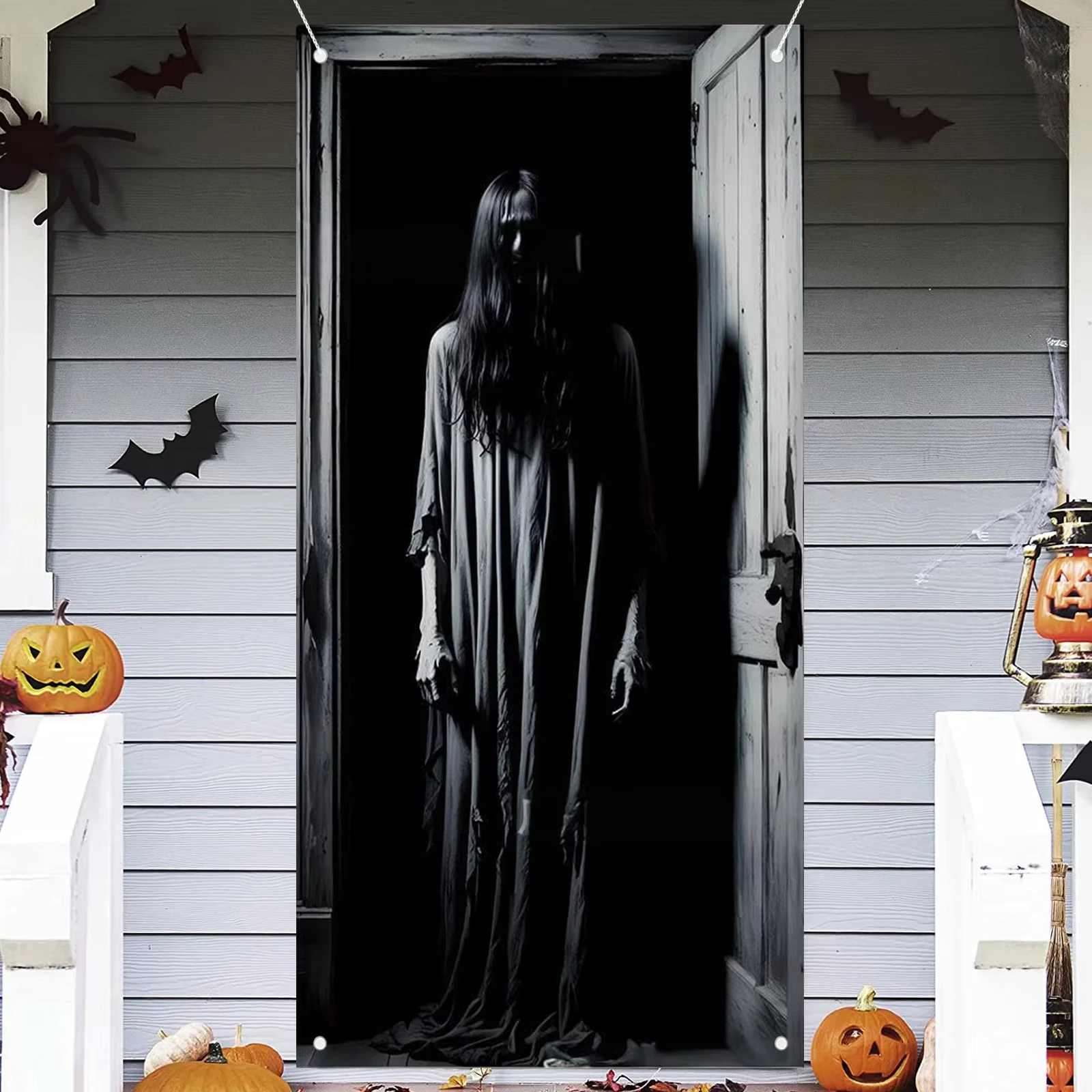 Halloween Door Cover, Halloween Door Backdrop Banner Ghost Creepy Devil Go Crazy Terror Theme Scary Halloween Party Decoration S