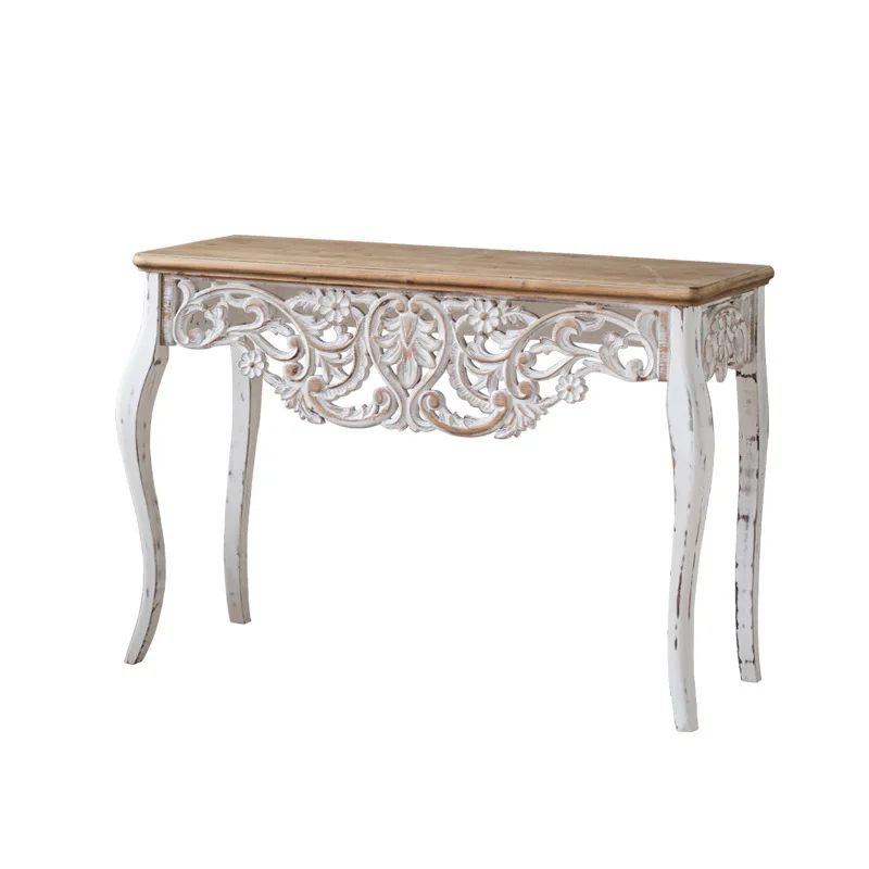 French vintage solid wood entryway table, corridor carved hollow entryway display counter, tablet table, supply table, entryway