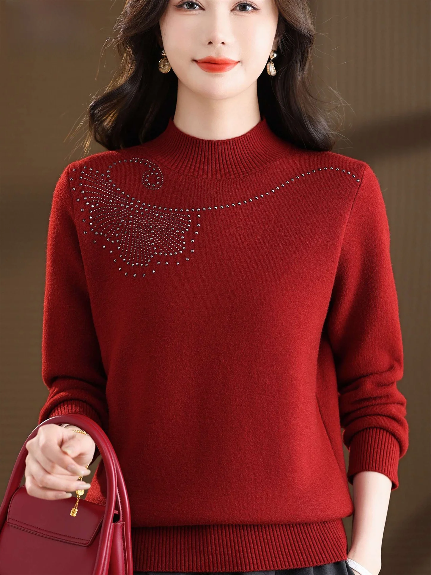 

Thiened Fluffy Woolen Base irt Warm Loose Sle Faionable Winter Clothes for Mothers Middle-Aged And ly People