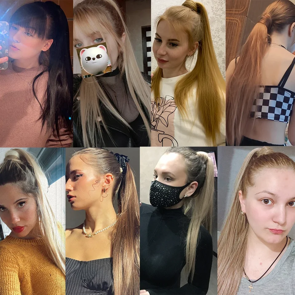 MERISIHAIR Extensión de Cola de Caballo Sintética Larga Liza con Clip Alrededor, Cabello Postizo Resistente al Calor 6