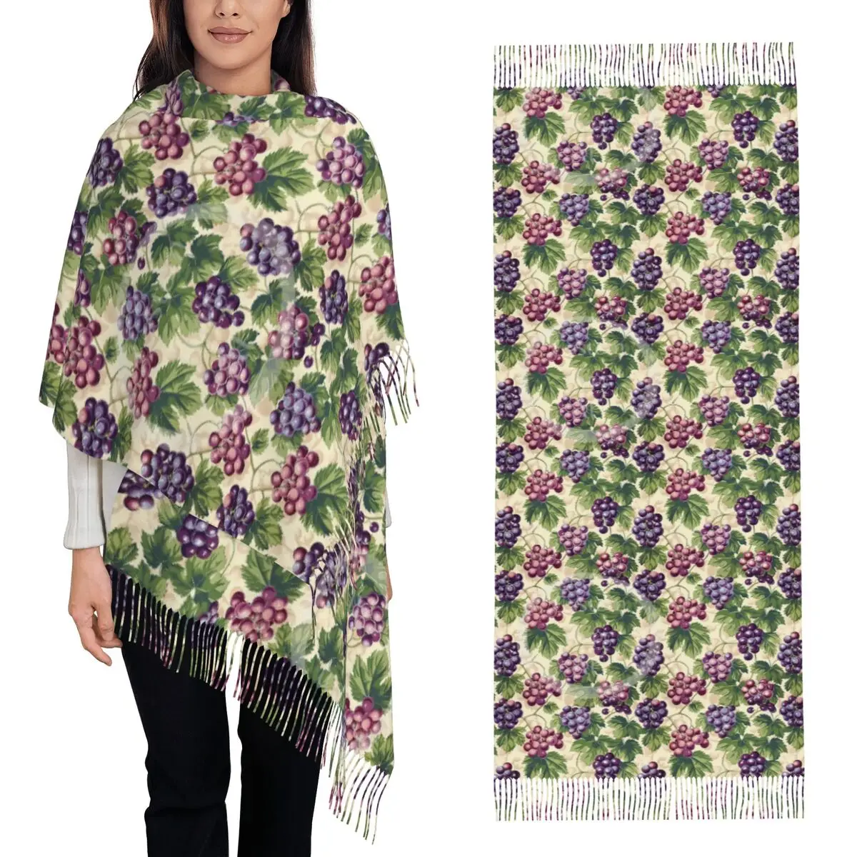 

Grape Leaves Vine Leaves Scarf Tassel Scarves Women Soft Warm Shawls and Wraps Long Fall Winter Shawl Wrap