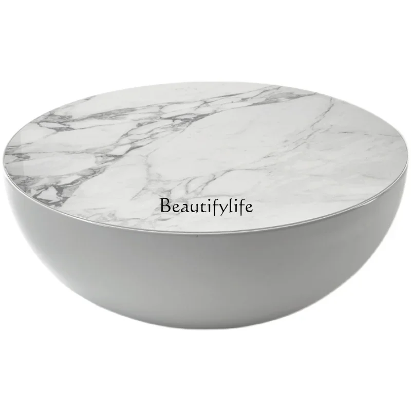 

Ljy Cream wind rock slab round coffee table living room small apartment modern light luxury style
