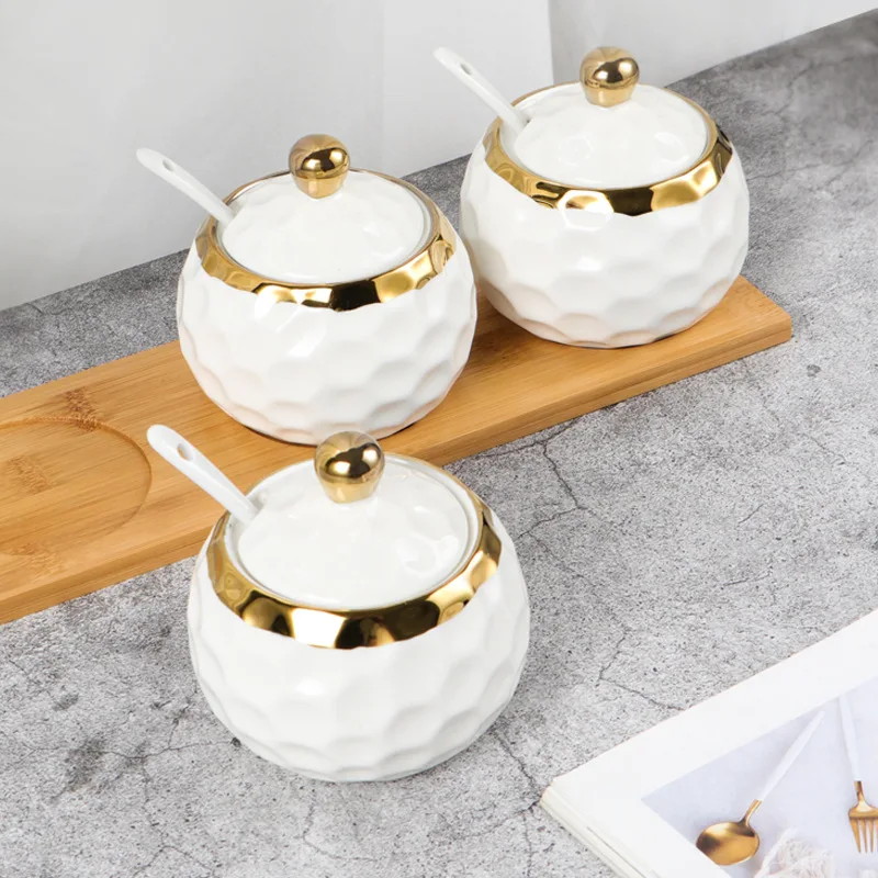 European Style Diamond Shaped White Ceramic Spice Box Kitchen Salt Jar Pepper Box Nordic Food Storage Container Kitchen Utensils