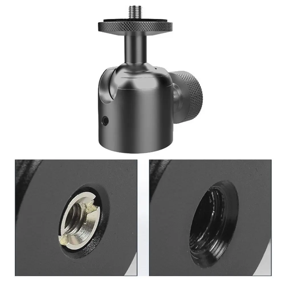 

360 Degree Ball Head Rotating Mount Base Universal Black Phone Tripod Stand Aluminum Alloy 3/8" To 1/4" Screw Adapter