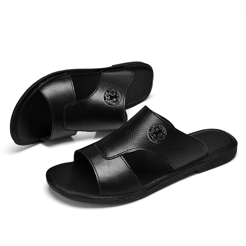 CLOHOO Slippers Male Casual Simple Leather Sandals Summer High Quality Comfortable Non-Slip Mules Sandals For Men 2024 Luxury