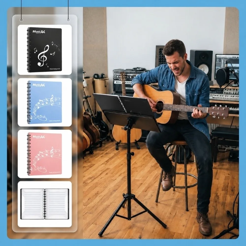 A4 Music Score Folder Flexible Portable Music Binder Lays Flat Detachable Piano Score Storage Holder Document Organizer