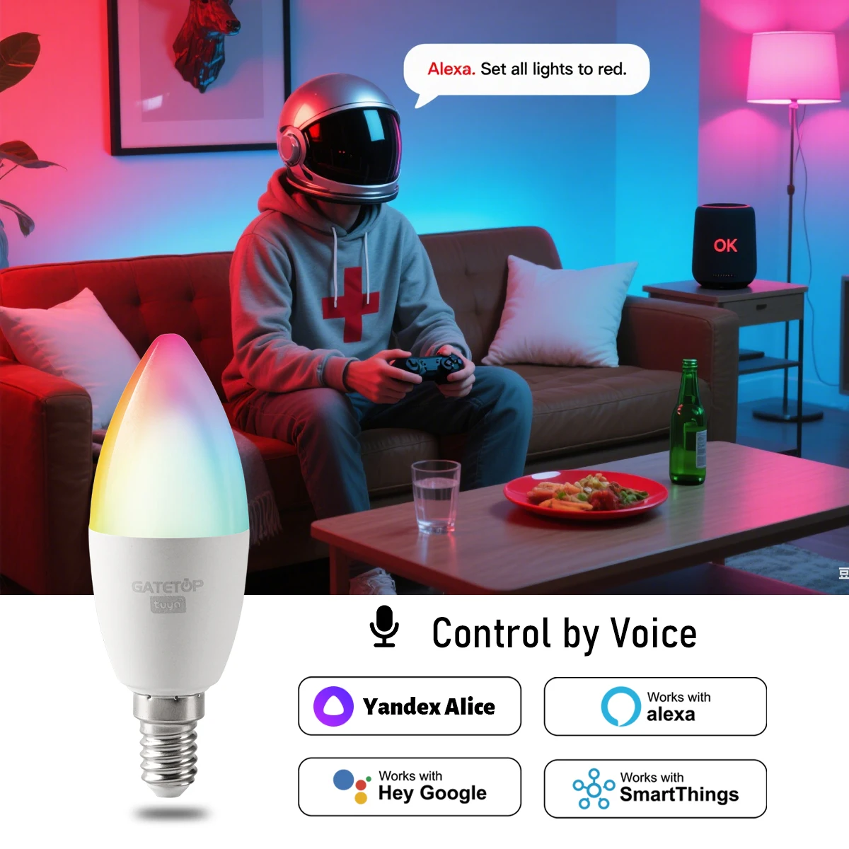 1-10 قطعة Tuya WiFi بلوتوث E14 لمبة ذكية RGBCW 85-265 فولت 6 واط LED مصباح C37 مصابيح كهربائية App التحكم الصوتي دعم أليكسا جوجل المنزل