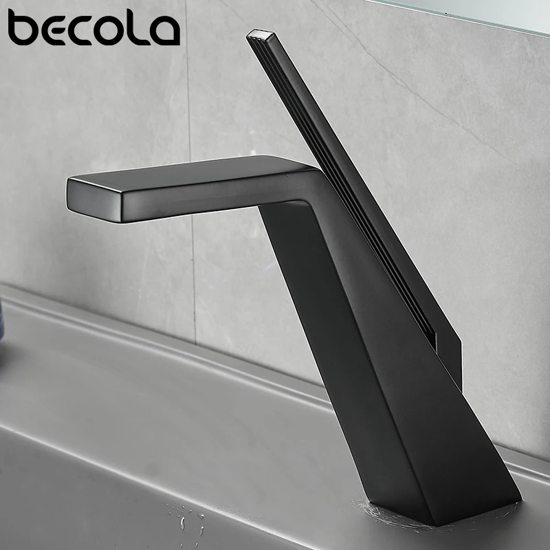 Becola Basin Faucet Black/Chrome Face Single Handle Deck Mounted Sink Taps Cold and Hot Mixer for Bathroom Crane Faucets