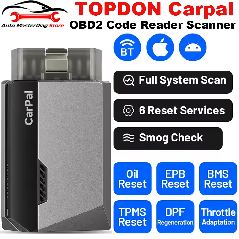 TOPDON Carpal OBD2 Scanner for Car All System Diagnostic Tool Vehicle Health Check Smog Check Battery Test IOS Android BT 5.0
