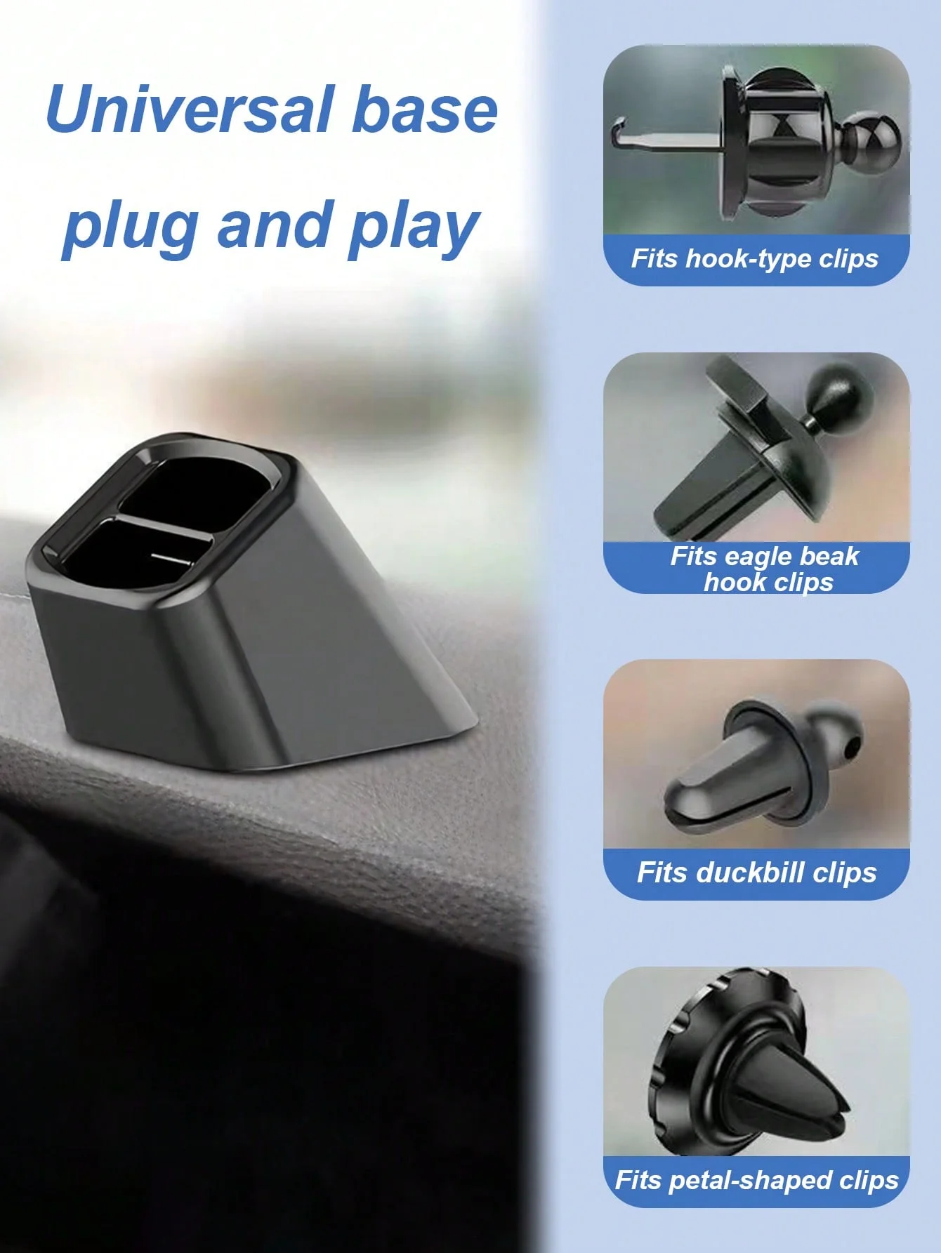 Universal Car Phone Holder - Adjustable Dashboard and Air Vent Clamp Mount, L-Shaped, Interoperable with Non-Rechargeable Plasti