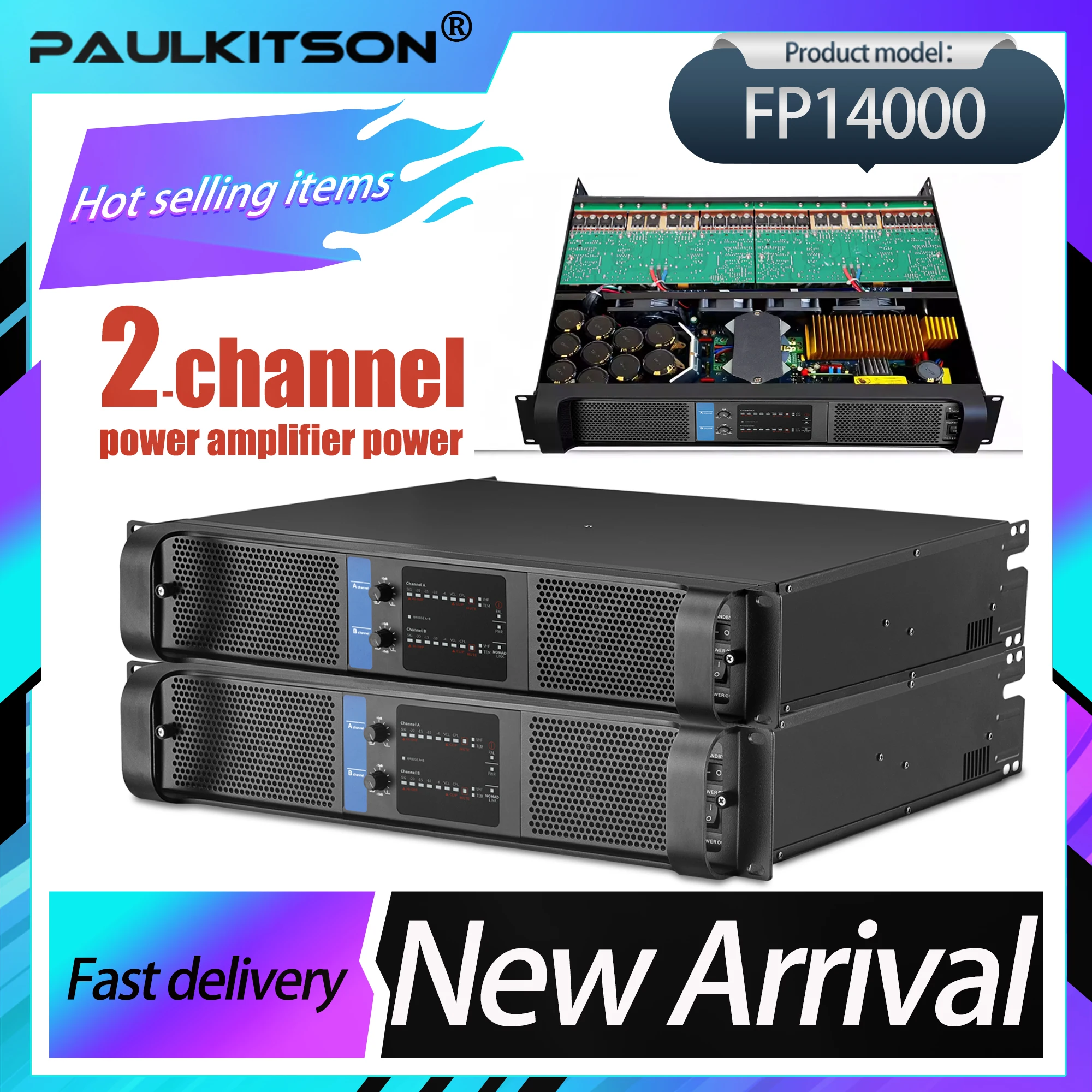 Paulkitson FP14000Q 2x2350w Professional TD Amplifier Entertainment Dj Stage Performance High-Quality Dual Channel Amplifier