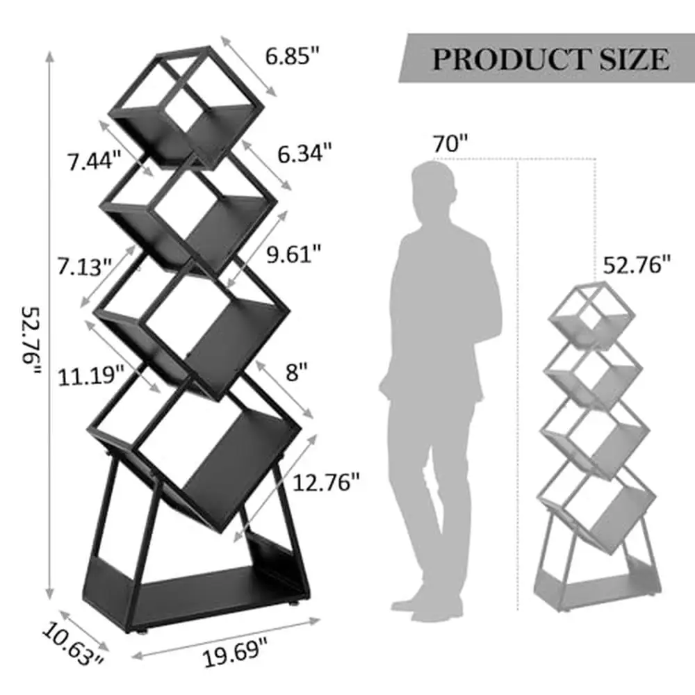 Geometric Industrial Style 5 Tier Metal Bookshelf Display Storage Rack