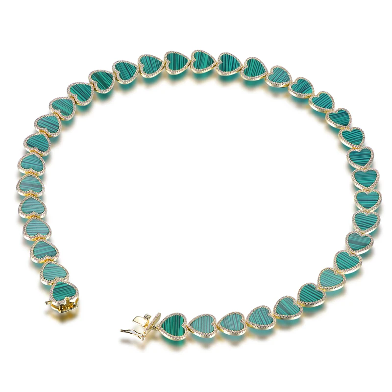 

TKJ Новое поступление, ожерелье из стерлингового серебра 925 пробы с малахитовым сердечком для женщин, белая ракушка, позолота, подвески, ожерелье, свадебные украшения