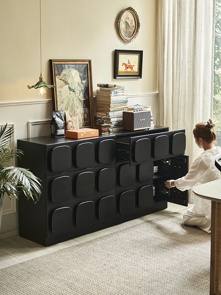 

French sideboard cabinet, living room porch cabinet, drawer style medieval black combination cabinet, bucket cabinet